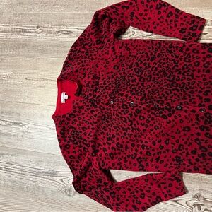 Croft & Barrow Red and Black Leopard Cardigan